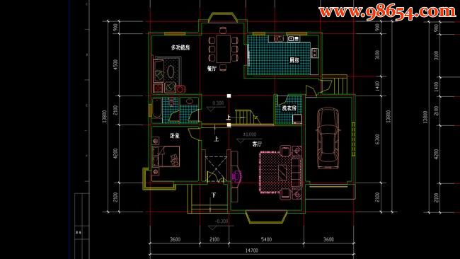 两层5室3厅3卫独栋B型别墅施工图一楼平面图