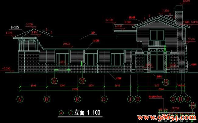 首层面积234平方米2层大型别墅施工图正立面图