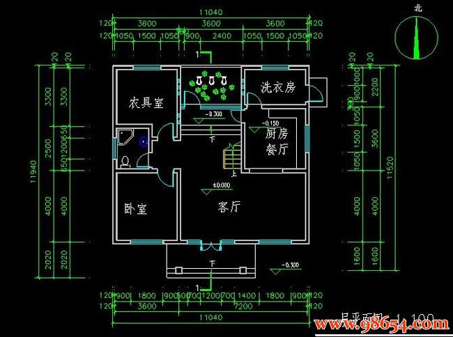 首层面积130平方米2层农村建筑施工图一楼平面图