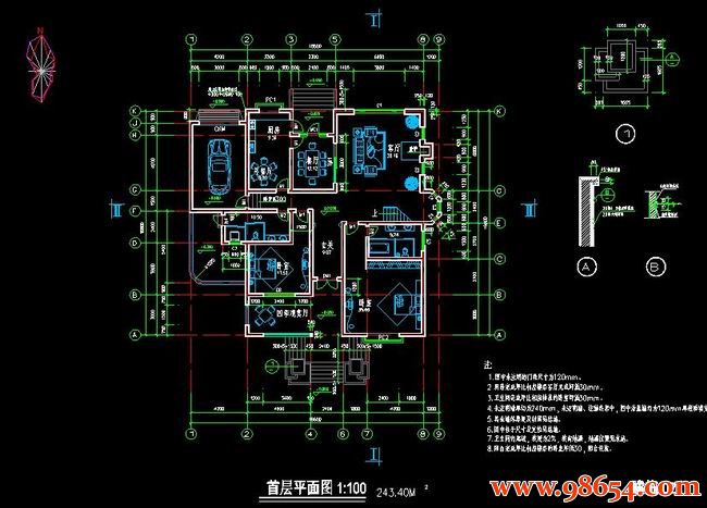 首层面积312平方米2层别墅施工图一楼平面图