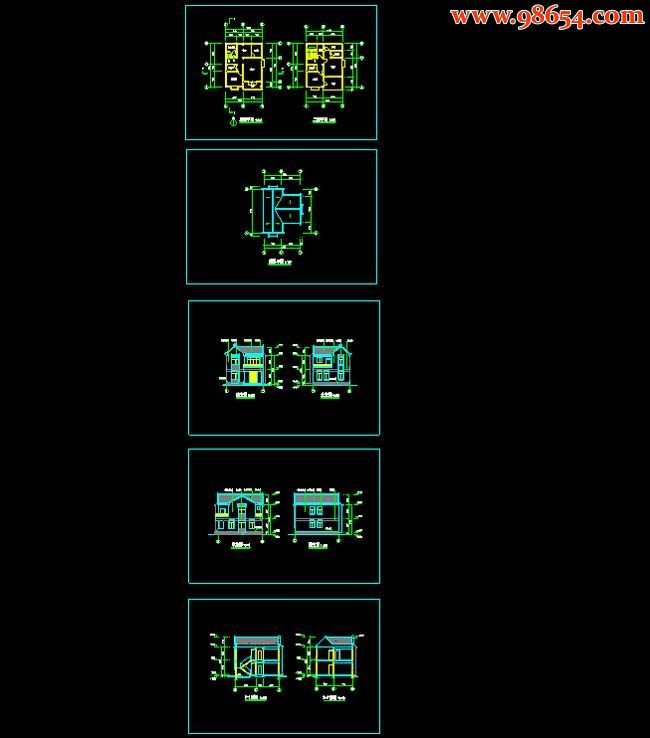 两层3室2厅3卫农村住宅方案平、立、剖面图全套预览图