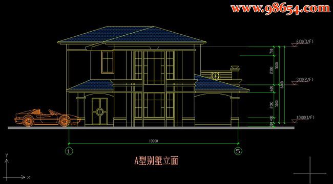 两层A型别墅设计图正立面图