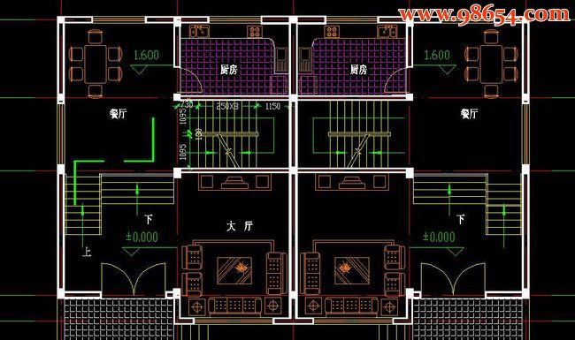 三层双拼生态农家住宅图纸一楼平面图