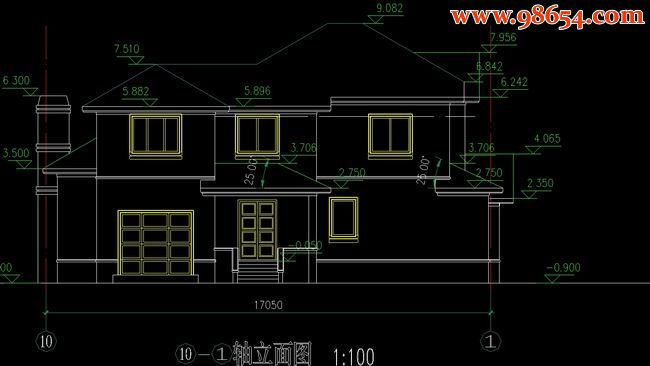 两层4室3厅4卫新湖高尚住宅区别墅设计图正立面图