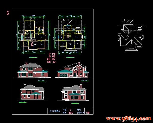 首层面积243平方米2层别墅建筑施工图全套预览图