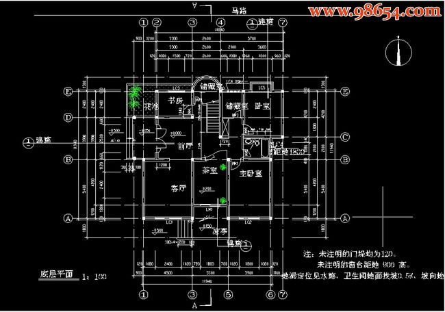 单栋别墅建筑图一楼平面图