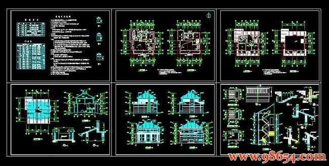 首层面积180平方米2层别墅建筑全图全套预览图