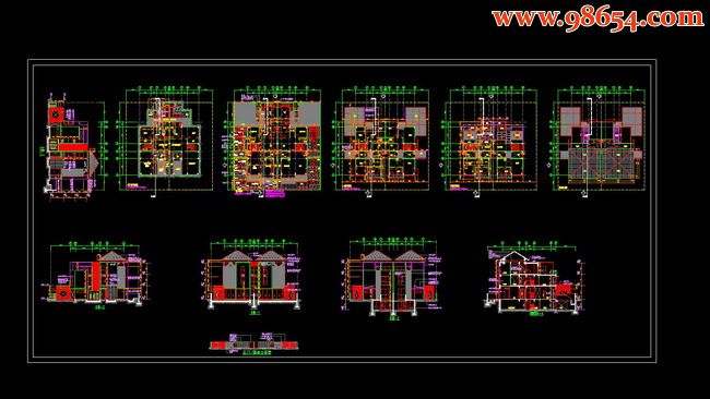 三层6室3厅4卫双拼豪华别墅施工图全套预览图