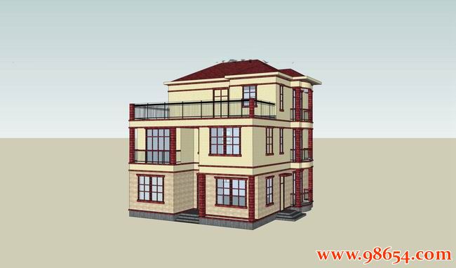 首层面积119平方米3层新农村自建住宅施工图效果图