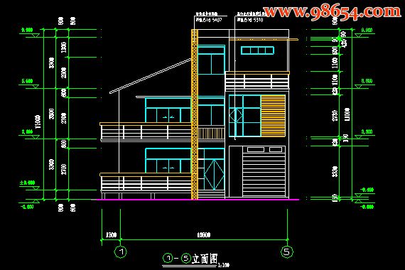 首层面积116平方米3层小住宅全套施工图正立面图