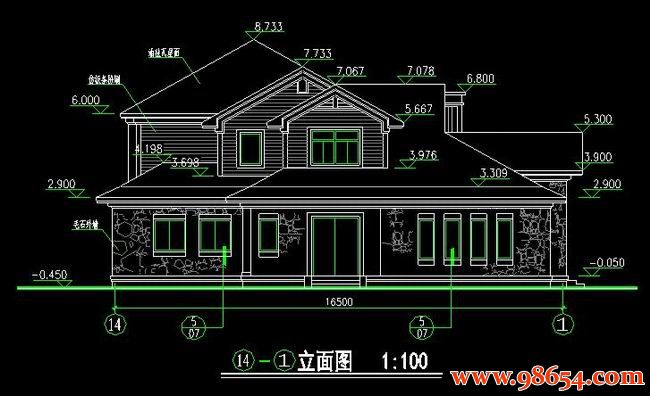 首层面积271平方米2层别墅设计施工图正立面图