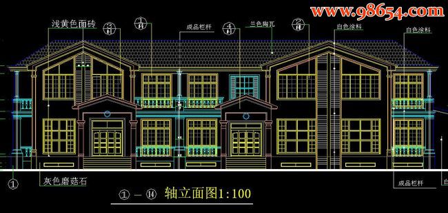 新农村二层欧式双拼别墅图纸正立面图