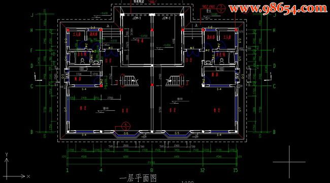 三层双拼别墅施工图A一楼平面图