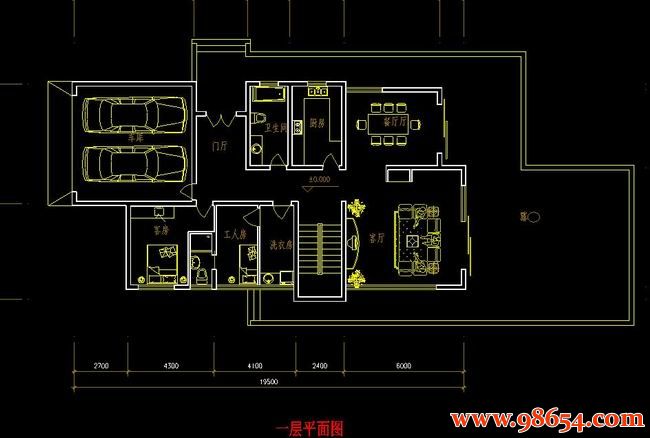 首层面积210平方米2层别墅B户型设计方案一楼平面图