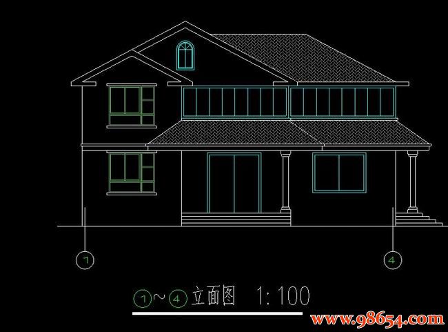 首层面积135平方米2层别墅建筑施工图正立面图