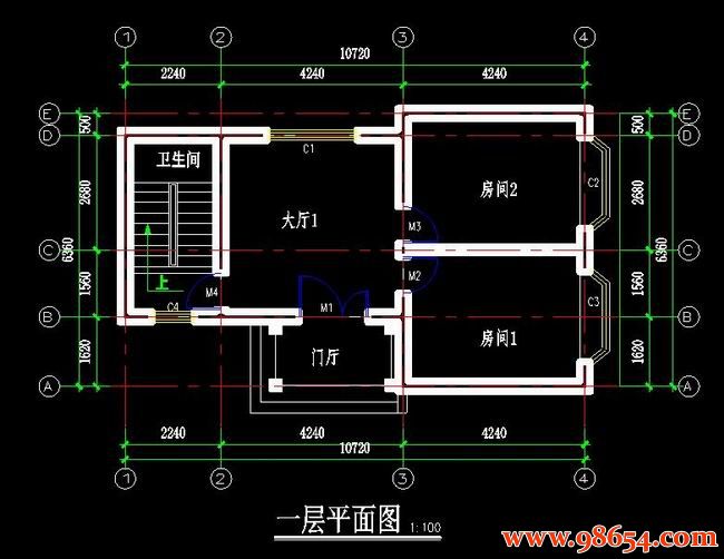 首层面积67平方米2层别墅建筑施工图一楼平面图