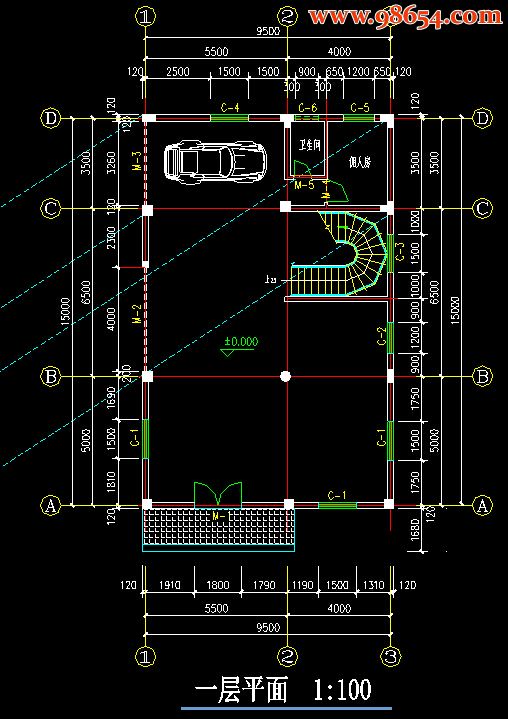 三层5室3厅6卫自建现代小型别墅施工图一楼平面图