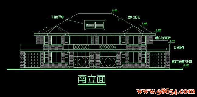 单套首层面积210平方米2层双拼别墅施工图正立面图