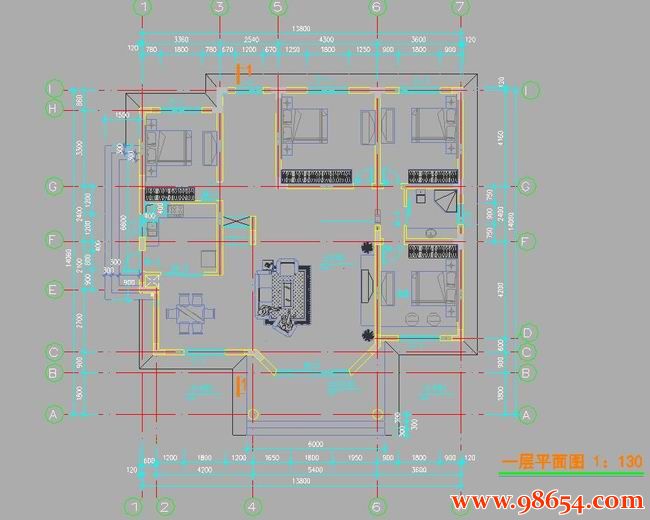 首层面积193平方米2层别墅建筑施工图一楼平面图