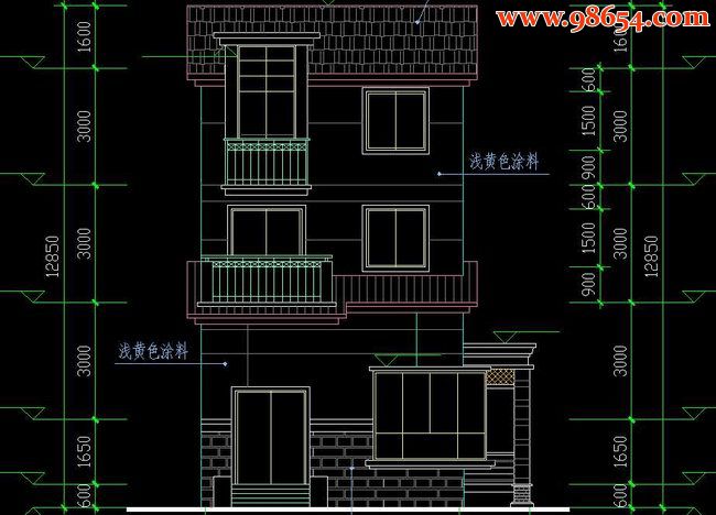 吉安御景苑三层小型住宅建筑施工图正立面图