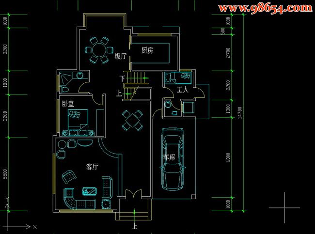 三层7室3厅7卫别墅设计施工图J一楼平面图