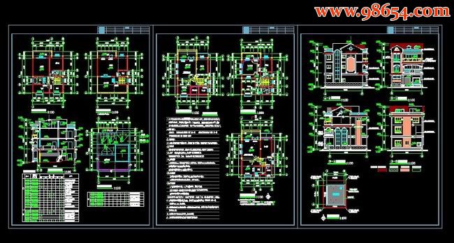 精巧型四层别墅CAD图全套预览图