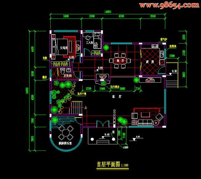 三层8室3厅6卫北方自建经典别墅方案图一楼平面图