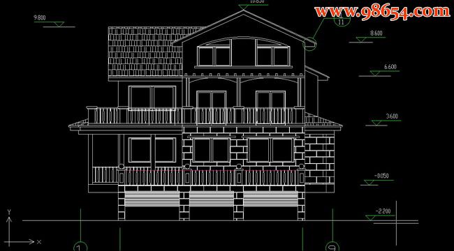 三层7室2厅6卫小别墅建筑施工图正立面图