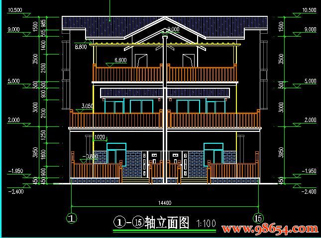 首层面积298平方米3层双拼别墅设计图正立面图