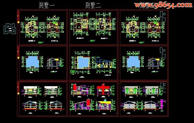 三套二层别墅建施图 全套预览图