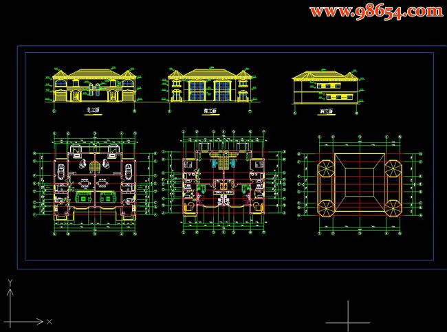 两层4室2厅4卫双拼欧美别墅设计CAD图全套预览图