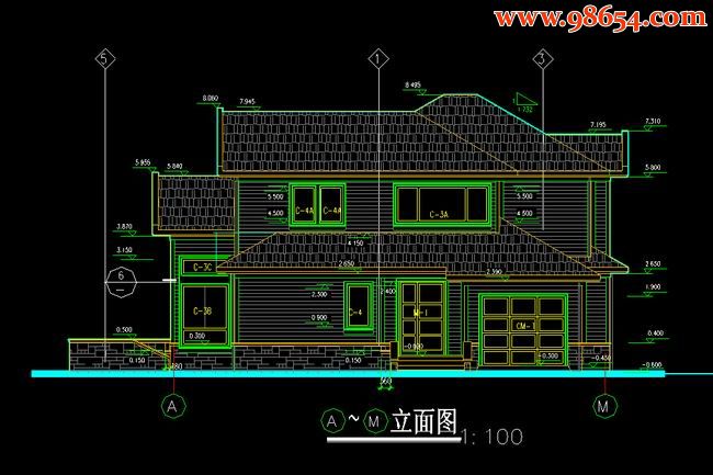 两层4室2厅4卫广州某小型别墅建施二正立面图