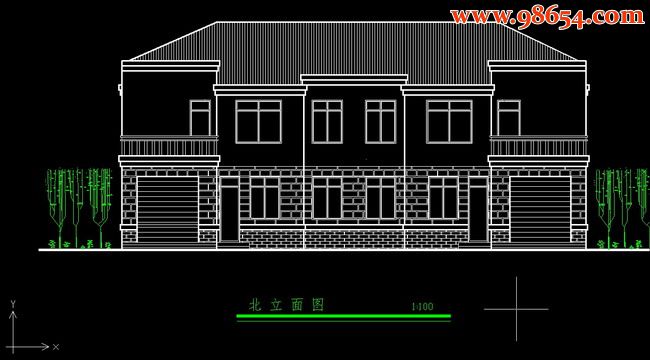 两层3室2听2卫别墅住宅完整图纸正立面图