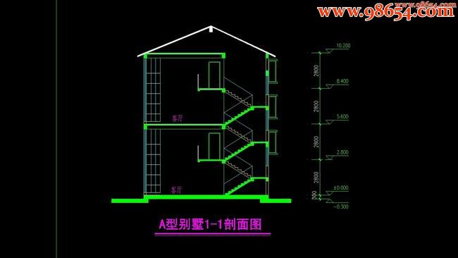 两层5室3厅5卫别墅方案正立面图