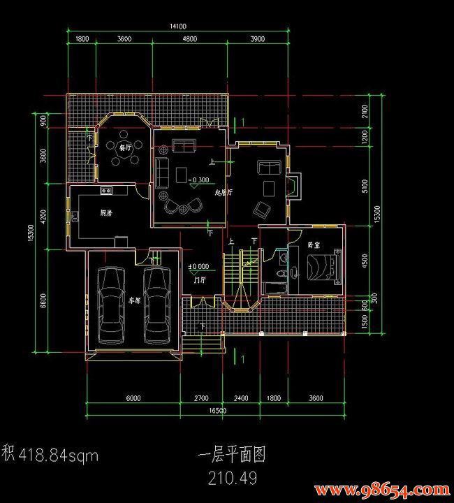 首层面积252平方米2层带地下室别墅施工图一楼平面图