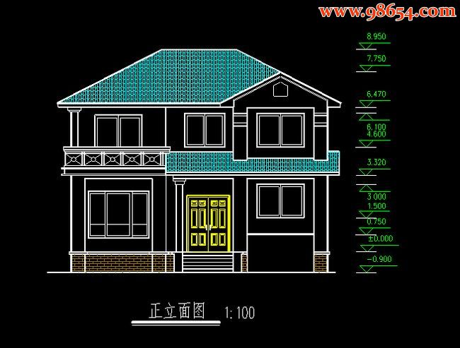 首层面积114平方米2层别墅建筑施工图h正立面图