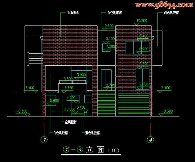 首层100平米3层农村自建别墅正立面图