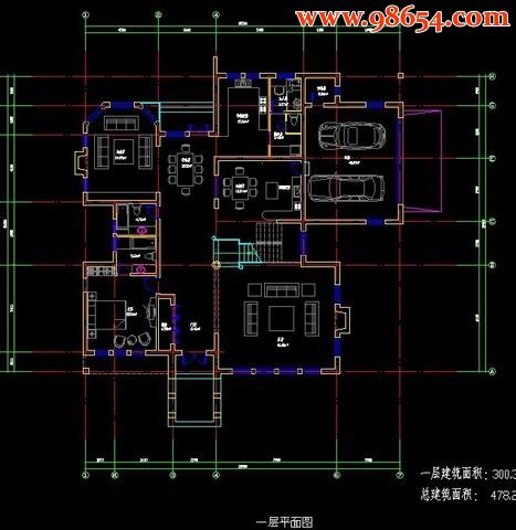 某地二层别墅CAD建施图一楼平面图