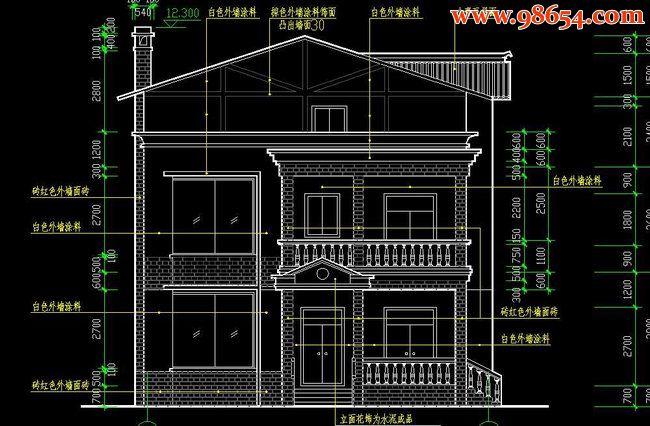 北方某地新农村三层住宅建筑施工图正立面图