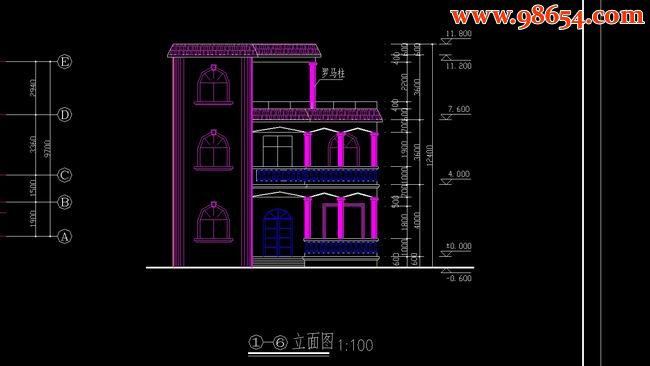 三层4室2厅4卫农村住宅设计方案正立面图