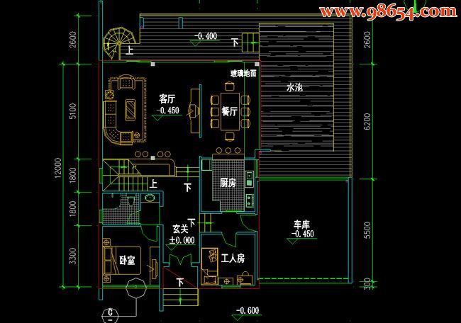 三层276平米C型别墅施工图一楼平面图