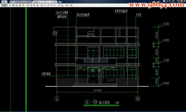 两层4室3厅2卫现代别墅设计施工图正立面图