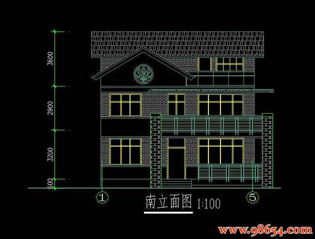 首层面积133平方米3层新农村别墅规划设计正立面图