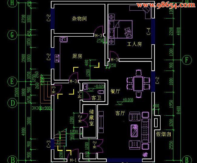 江西某农村自建二层别墅户型图一楼平面图