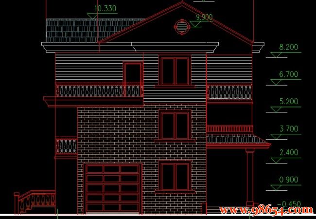 首层面积124平方米三层别墅设计图正立面图