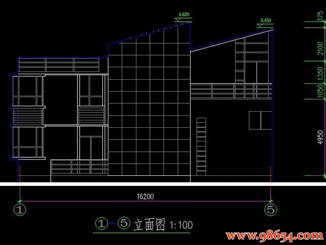 首层面积235平方米2层独栋自建住宅施工图正立面图