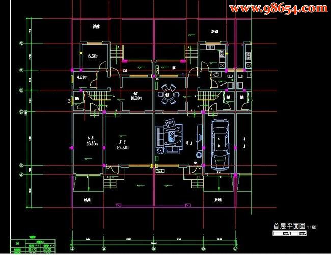 某地D型三层双拼别墅建施图 一楼平面图