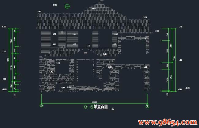 首层面积175平方米2层美式别墅建筑结构施工图正立面图