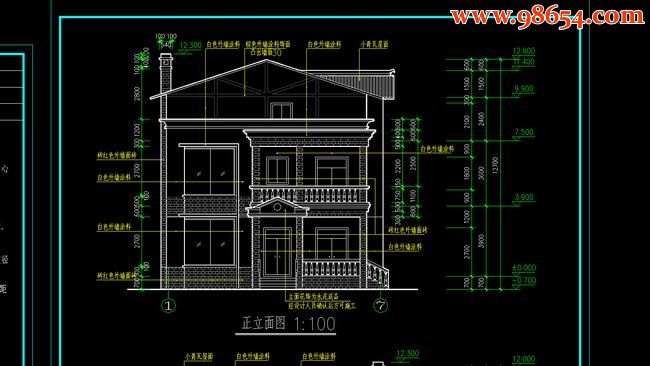 三层401平米某农村住宅建筑施工图正立面图