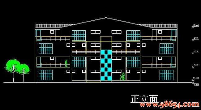 首层面积512平方米4层双拼别墅施工图正立面图